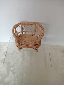 Vintage Doll Sized Natural Wicker Fan Back Loveseat 5” H x 6” W - Picture 1 of 6