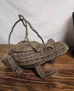 Vintage MCM 1950s Wicker Frog Purse Glass Marble Eyes RARE - Picture 1 of 15