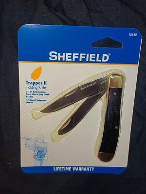 SHEFFIELD TRAPPER II BLACK STAINLESS STEEL FOLDING KNIFE 12195  - Image 1 of 4