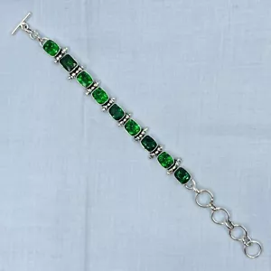 Tennis Kette Armband Achteckschliff Smaragd 925 Sterling Silber Handarbeit Schmuck - Bild 1 von 8