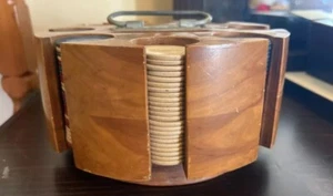 Antikes Art Deco Massivholz Schürhaken Rad Set in Hartholz Karussell - Bild 1 von 3
