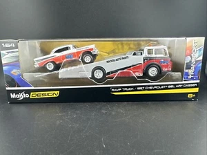 2020 Maisto Design Transport 1957 CHEVROLET FLATBED & Matching CHEVY BEL AIR Red - Picture 1 of 7