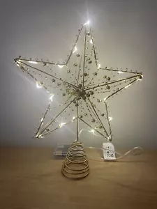 30cm Tall Gold Beaded Battery Operated Christmas Tree Topper - Picture 1 of 16