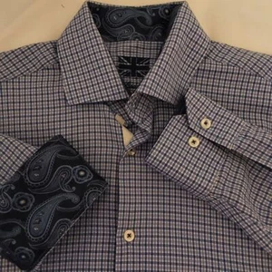Neu ohne Etikett Michelsons London blau kariertes lässiges Herrenhemd mit Wendemanschette Medium - Bild 1 von 8