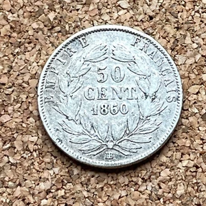 France. Napoleon III, 1852-1870. 50 Centimes 1860BB Strasbourg. Very rare! E2516 - Picture 1 of 4