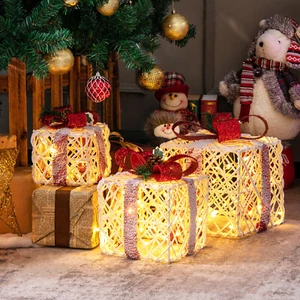 Set of 3 Christmas Lighted Gift Boxes, Indoor Present Box Holiday Decoration - Picture 1 of 9