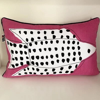 NWOT Anthropologie 100% Linen Cushion Polka Dot Fish We Love Vera - Image 1 of 4