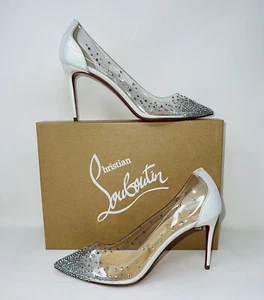 Christian Louboutin PVC Degrastrass 85 Decorato Cristallo Cinderella Pompa 38 ❤️ - Foto 1 di 10