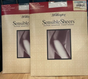 Two Vintage Worthington Sensible Sheers Super Shaper Pantyhose Size Long White - Picture 1 of 4