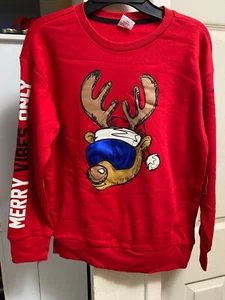 Holiday Time Kid's Merry Vibes Only Reindeer Graphic Christmas Sweatshirt Large - Picture 1 of 7