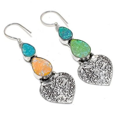 Pendiente de joyería de plata de ley 925 con piedras preciosas de ópalo triplete verde 2,56" Foto 1 de 4