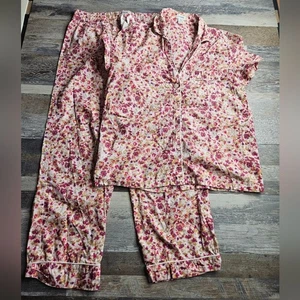 J. Crew Damen Pyjama Baumwolle Rosa Blumen XS PJs Nachtwäsche - Bild 1 von 7