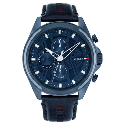 Tommy Hilfiger Navy Leather Multi-function Men's Watch - 1710655 - image 1 of 4