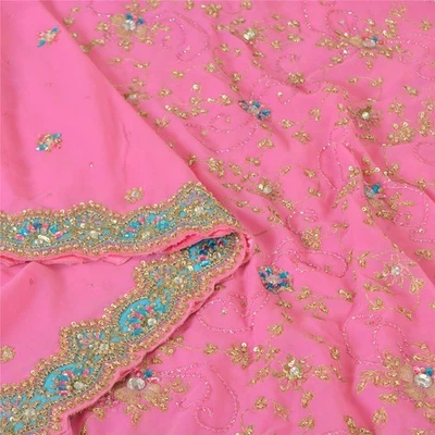 Estola de seda georgette pura con cuentas a mano Dupatta rosa indio de colección sánscriti Foto 1 de 4