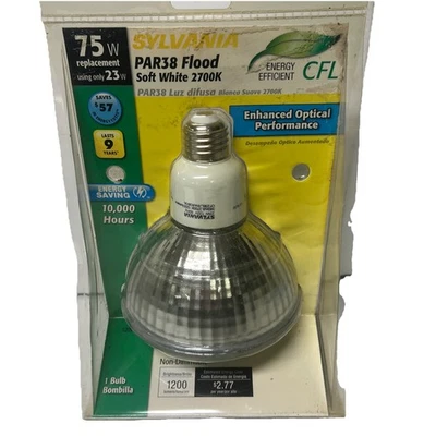 Sylvania Soft White 23W (=75W) PAR38 CFL Recessed Flood Light Bulb 1200 Lumens - Image 1 of 4