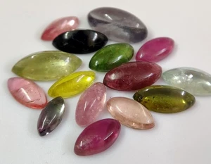 Multi Tourmaline Natural Loose Gemstone Marquise Cabochon Lot 25.90 Cts 14 Pcs - Picture 1 of 10