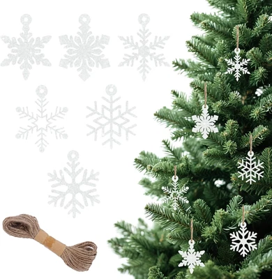 24Pcs White Snowflake Omaments, 2“ Glitter White Ornaments for Christmas Tree, D - Image 1 of 4