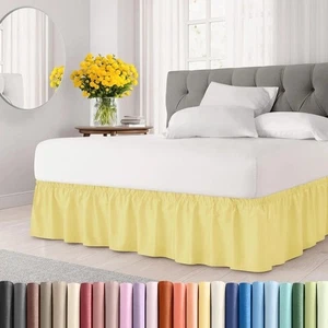 Gelbe Bettumrandung für Queensize-Betten - 15" Drop - verstellbares Plissee-Design - Bild 1 von 9