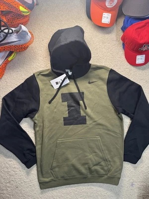 Nike Illinois Fighting Illini Two Tone Olive/Black Fleece Hoodie Size Small New - Image 1 of 4