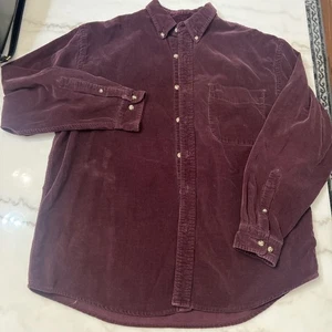 Eddie Bauer Shirt Mens XL Maroon Corduroy Pocket 100% Cotton Button Down - Picture 1 of 6