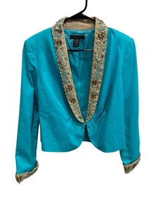 Vintage Anne Carson Perlen Blazer Jacke Türkis Gr. Medium Verziert Retro - Bild 1 von 9