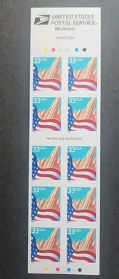 1999 Flag and City - Cat # 3278j Booklet of Ten 33 Cent Stamps MNH Plt # V2222 - Image 1 of 2