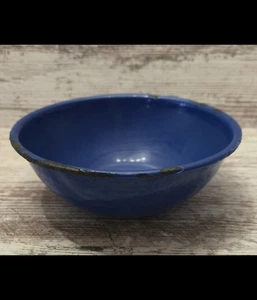 VINTAGE EMAILLEGESCHIRR BLAU WEISS RUND CHILI SUPPENSCHÜSSEL 6,5" - Bild 1 von 1