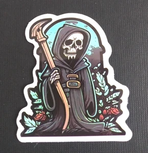 Grim Reaper Creeping Through The Floral Bushes Sticker 2.38" x 2.18" (AN) - Picture 1 of 2