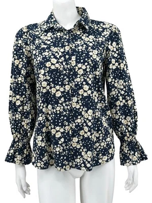 Top Lauren Conrad para mujer XS azul marino floral con botones manga larga volantes trabajo preppy Foto 1 de 4