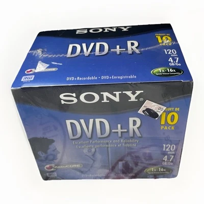 Sony DVD+R 10 Pack Discs W/Cases 120 min 4.7 GB Blank Sealed 1x-16x DPR47SL4 NEW - Image 1 of 4