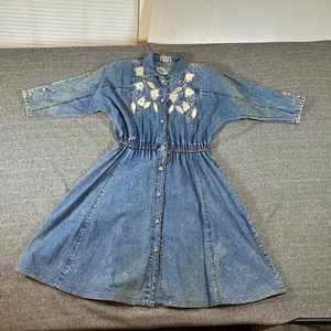 NIYA Collection Jeanskleid verziert Blumen Knopfleiste Vintage Damen S Midi - Bild 1 von 11