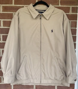 Polo Ralph Lauren Harrington Jacket Men XL Tan Lined Zip Windbreaker Old Money - Picture 1 of 13