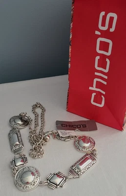 Новый с Ярлыками винтажный Chico's ремень размер M/L богемное простой серебряная цепочка Рекомендуемая розничная цена производителя $59.00 - Изображение 1 из 4