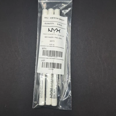 3x NYX Makeup Retractable Eye Liner Pencil Crayon in White FULL SIZE 0.01 oz - Image 1 of 2