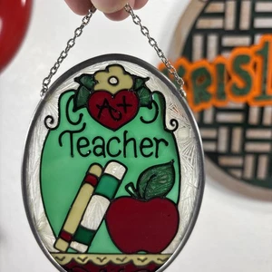 Vintage Buntglas A+ Lehrer Sonnenfänger Geschenk Deko Schulanfang - Bild 1 von 9