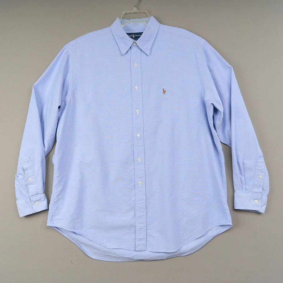 Polo Ralph Lauren Yarmouth Shirt 17 36 Blue Cotton Oxford Button-Down Flesh Pony - Image 1 of 4