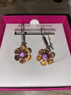 Betsey Johnson Moda Cristal Flor Pendientes con Centro Morado Foto 1 de 4