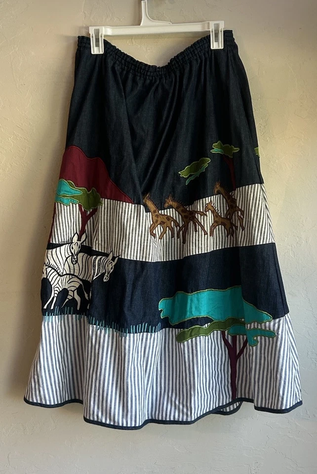 Maxi Falda Midi Vintage Southern Image XL Animales Cebra Jirafa Novedad Años 90 80 Foto 1 de 4
