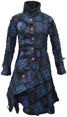 Langer Gothic Baumwolle Patchwork Fleece Linie asymmetrisch Stickerei Hippie Mantel - Bild 1 von 3