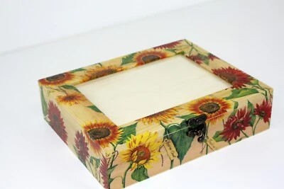 Wood handmade storage/trinket box/flexible compartments Photo lid Sunflowers - Image 1 of 4
