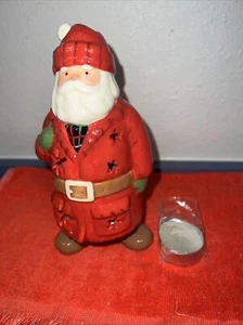 Estatuilla portavelas con luz de té votiva Hallmark Woodland Navidad Papá Noel - Imagen 1 de 9