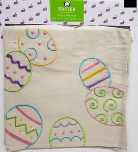 1 Short Fabric Engraved Kitchen Table Runner (13"x54") COLORFUL EASTER EGGS, HL - Picture 1 of 7