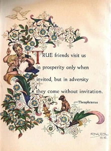ARTHUR SZYK 1946 FRIENDSHIP QUOTE ART Theophrastus WHAT TRUE FRIENDS DO - Picture 1 of 1