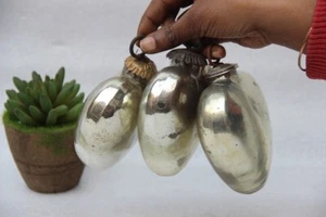 3Pc Vintage Look Silver Heart Shape 4'' Glass Kugel Christmas Ornaments Heavy - Picture 1 of 11