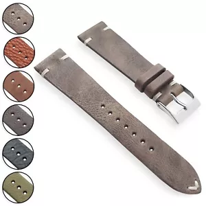 Cinturino Orologio Stile Vintage Cucito A Mano Top Grana Pelle 18mm 19mm 20mm 22mm - Foto 1 di 33