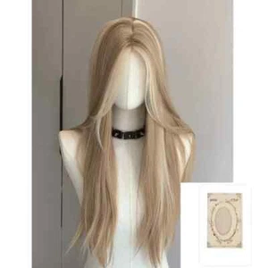 Parrucca bionda da donna lunga dritta bionda marrone parrucca pizzo davanti parrucca sintetica - Foto 1 di 15