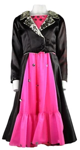Vintage 50s US 6 8 (tag 12) Black Satin Pink Rockabilly Dress Costume Halloween - Picture 1 of 19