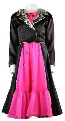 Vintage 50s US 6 8 (tag 12) Black Satin Pink Rockabilly Dress Costume Halloween - Image 1 of 4