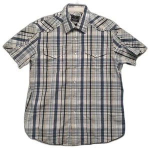 Marc Ecko Western Shirt Plaid and Printed Pearl Snap Short Sleeve Men Sz L - Picture 1 of 8