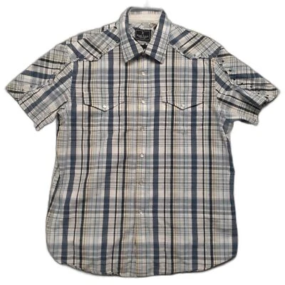Marc Ecko Western Shirt Plaid and Printed Pearl Snap Short Sleeve Men Sz L - Image 1 of 4